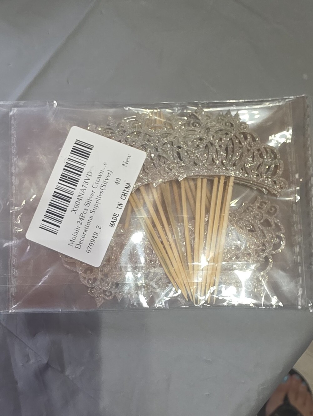 Sparkling Silver Decorative Tiara Cupcake Picks - Pack of 24